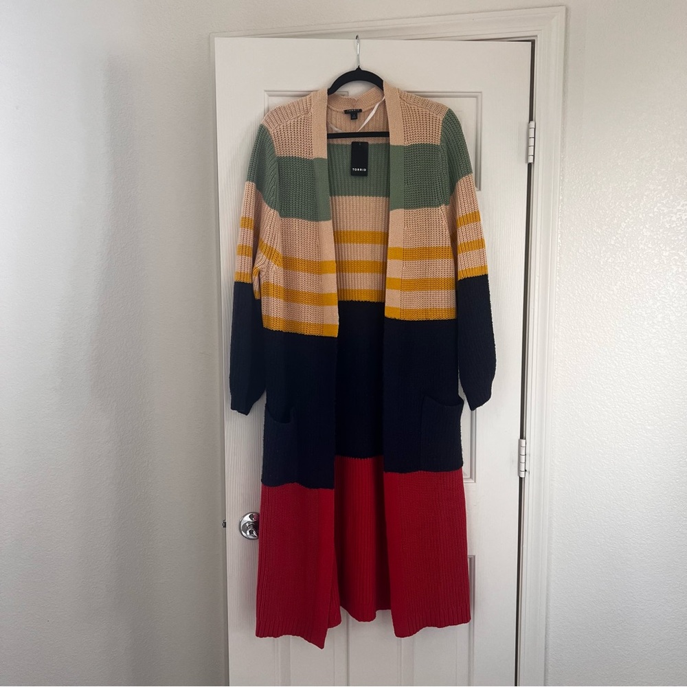Torrid color block mix yarn duster. NWT